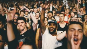 Excited crowd cheering at a live concert